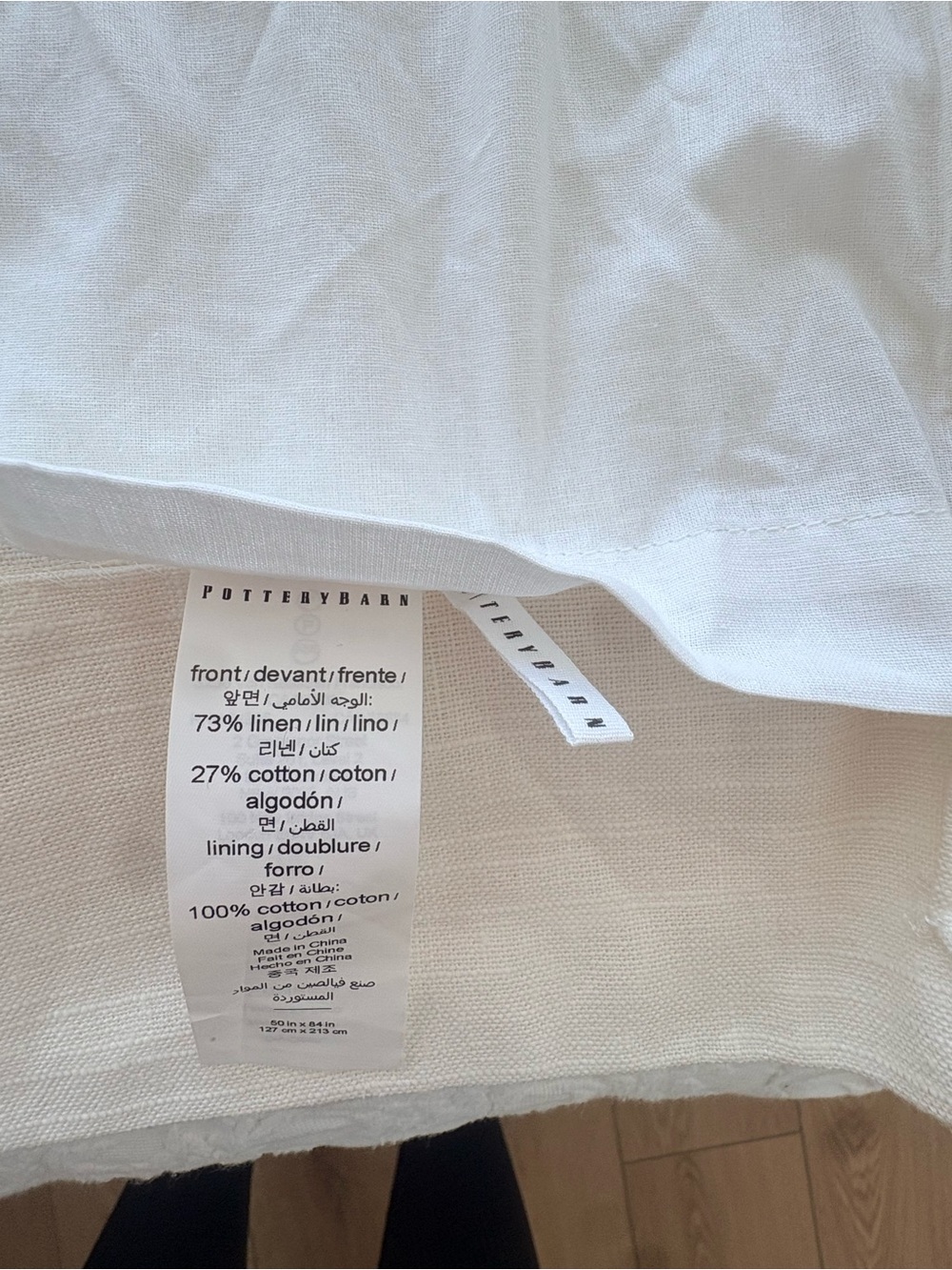 Pottery Barn White Linen-Cotton Blend Curtain with Black Out